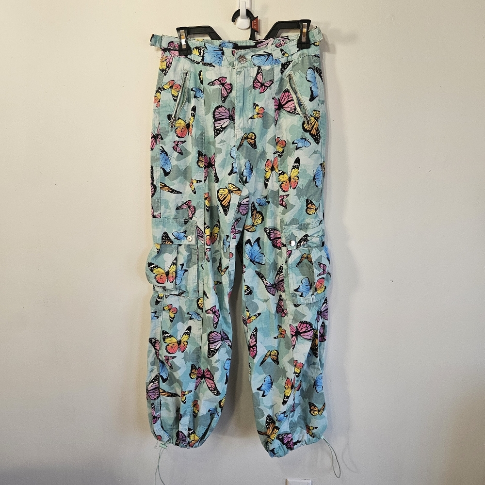 Delia’s Y2K Butterfly Parachute Cargo Pants Drawstring Hem Size S - Picture 2 of 8